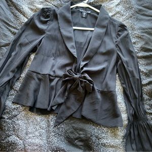 Cute black tie front long sleeve top